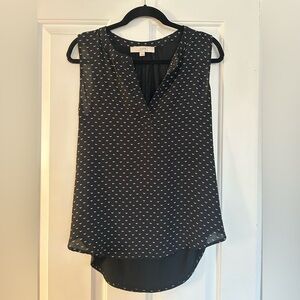 LOFT Black Sleeveless Blouse with White Dots